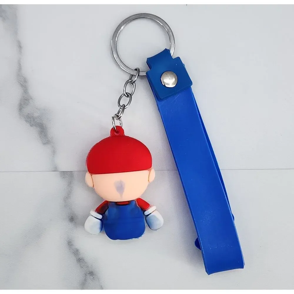 *NEW* Mario! Super Mario 3D Figure Keychain & Strap Bag Charm PVC/Silicone Blue